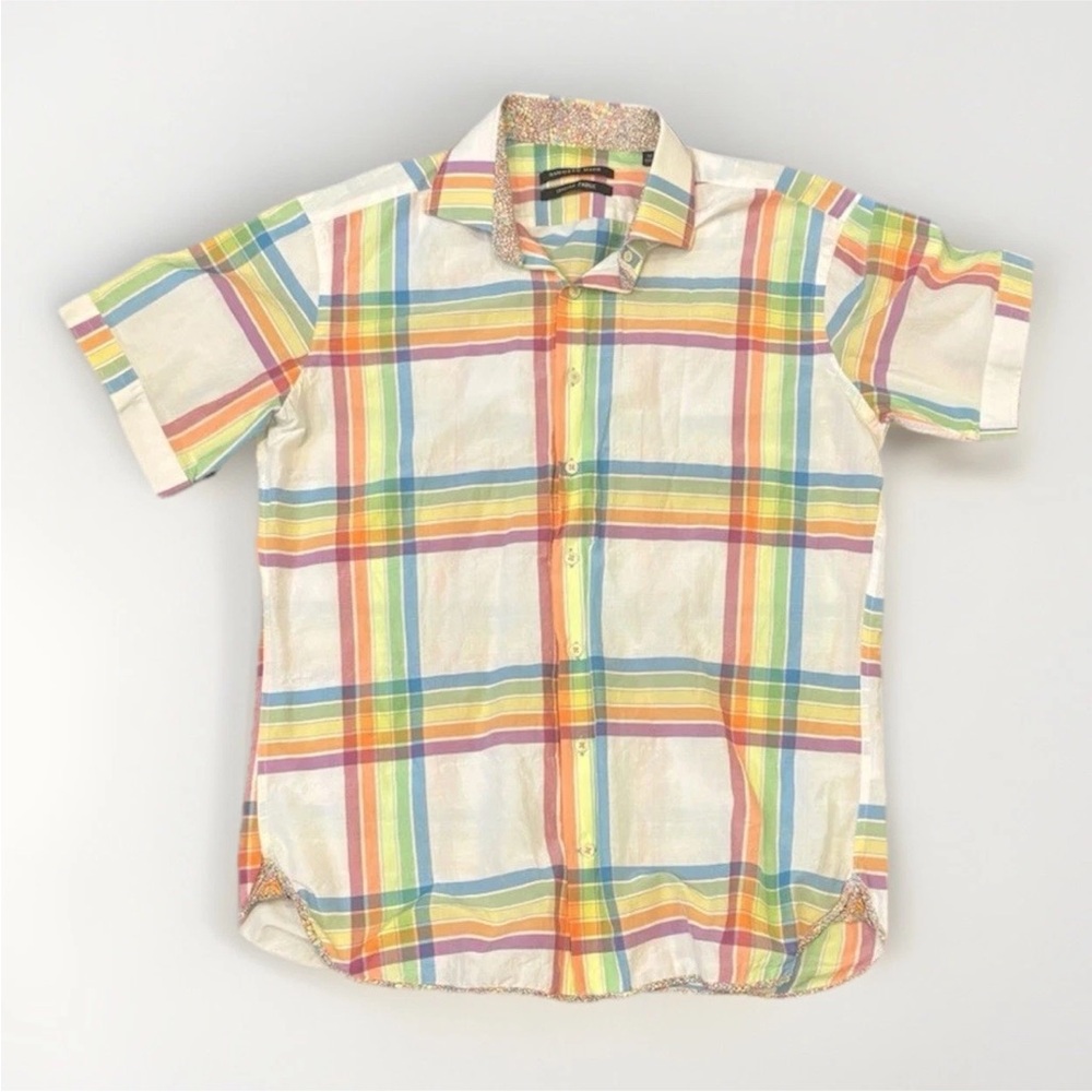 Hammer Made Men’s Medium Rainbow Short Sleeve Button Up Shirt | Italian Cotton